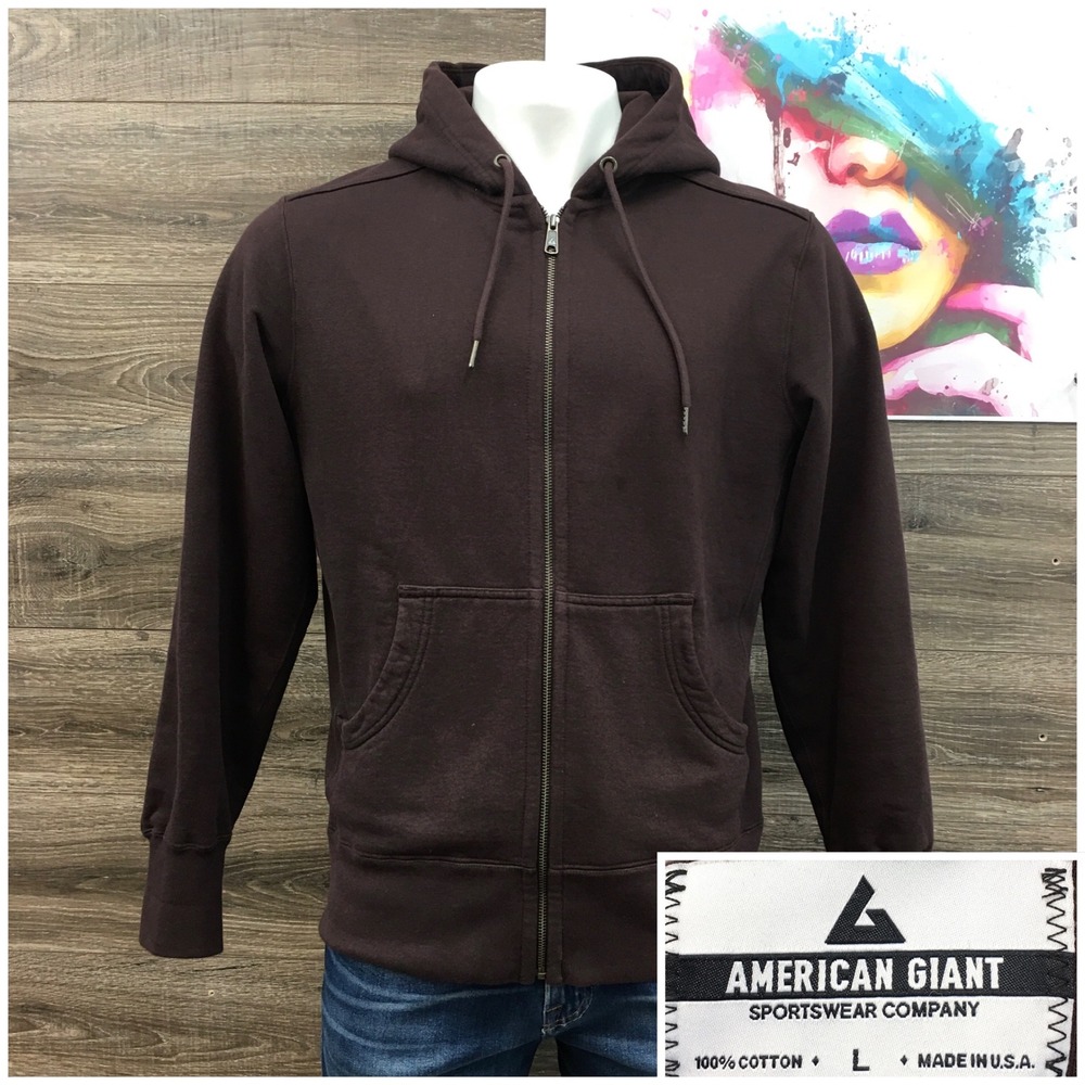 American Giant Mens Classic Full Zip Hoodie Espresso Brown Cotton USA M1-1A-1 L